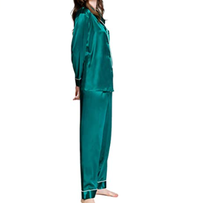 LONXU Womens Silk Satin Pajamas Set Button Down Sleepwear Loungewear XS~3XL